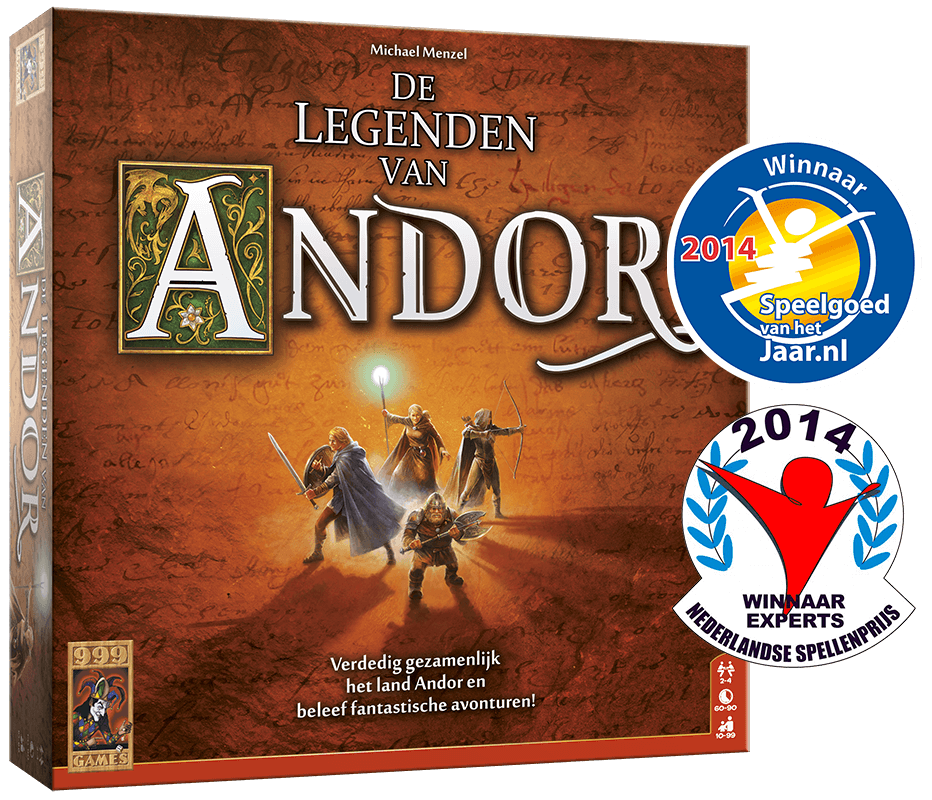 De Legenden van Andor bordspel met prijsstickers, spelers beschermen koninkrijk tegen indringers.