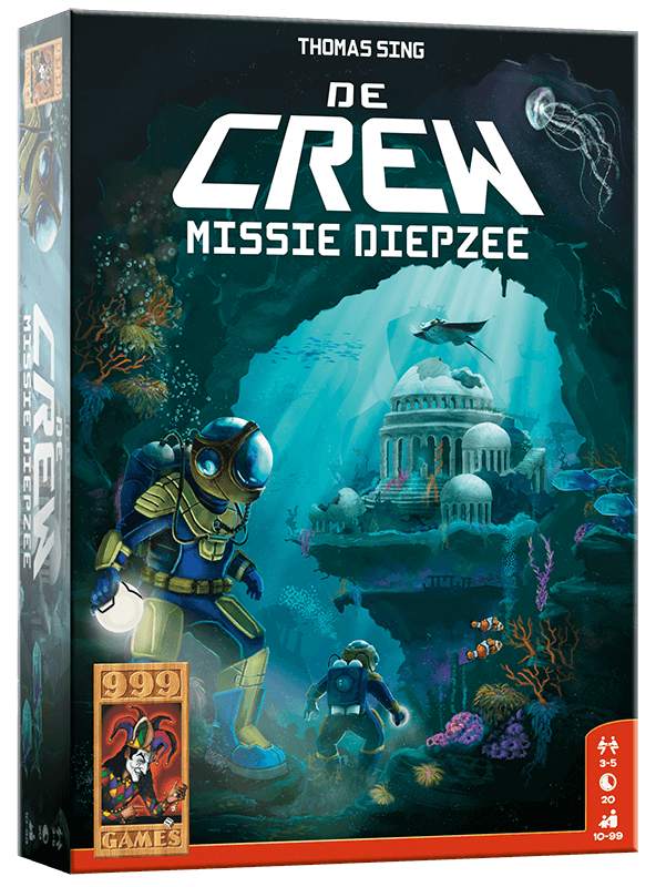 De Crew: Missie Diepzee board game box featuring underwater exploration theme and cooperative gameplay.