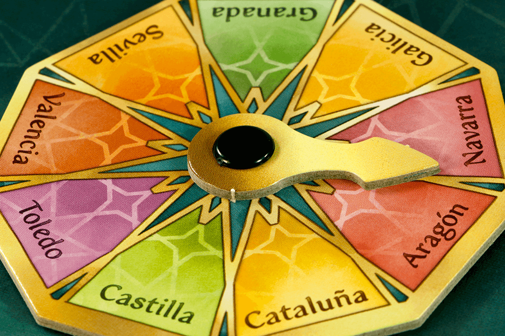 Game board of El Grande featuring regions of Spain like Valencia, Toledo, and Navarra, emphasizing strategic play.