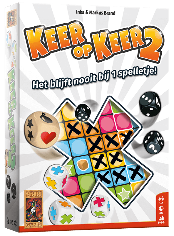 Keer op Keer 2 board game box featuring stars and dice for tactical roll-and-write gameplay.