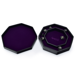 Premium GlassStaff Dice Arena with purple interior, designed to hold up to 14 dice sets securely.