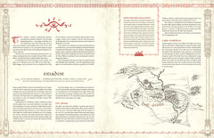 The One Ring RPG Core Rulebook pages with layout featuring Eriador and The Shire maps and background information.