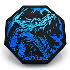 GlassStaff Dice Arena featuring a striking blue dragon design on a black octagonal base, perfect for protecting dice sets.