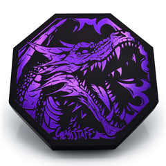 Premium GlassStaff Dice Arena featuring a striking purple dragon design on a black octagonal surface.